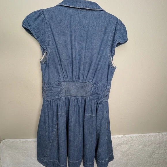 Free People Chester Dress Womens Large Stretch Denim Flutter Sleeve Sparkle 8 - Picture 4 of 15